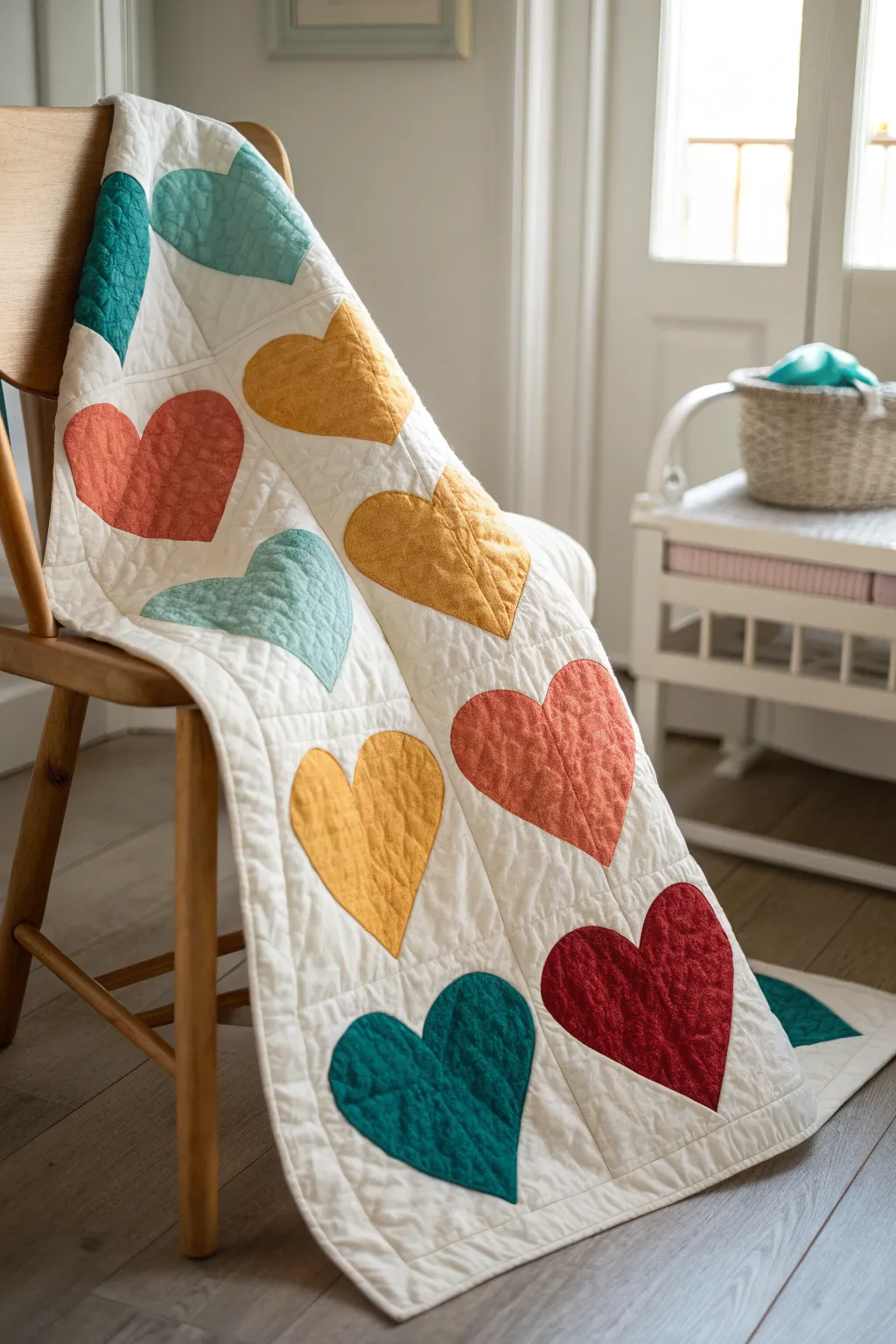 Wrap your little one in love with this charming patchwork heart quilt.