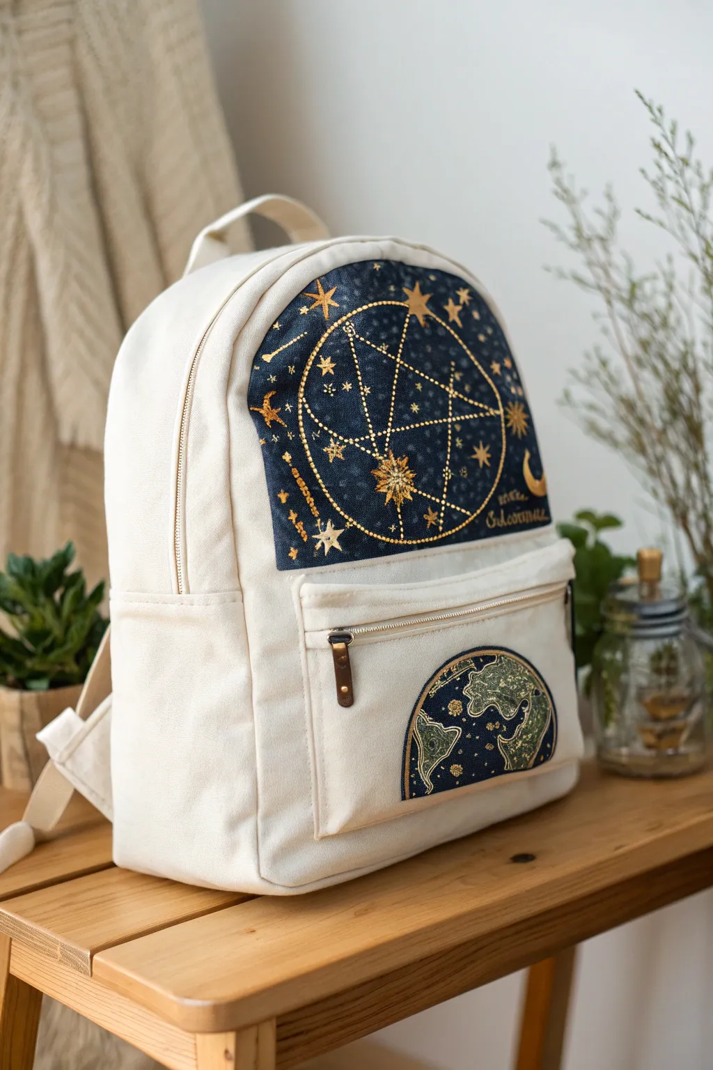 Navigate the stars with style: Explore celestial map embroidery on your backpack for an enchanting touch of the cosmos.