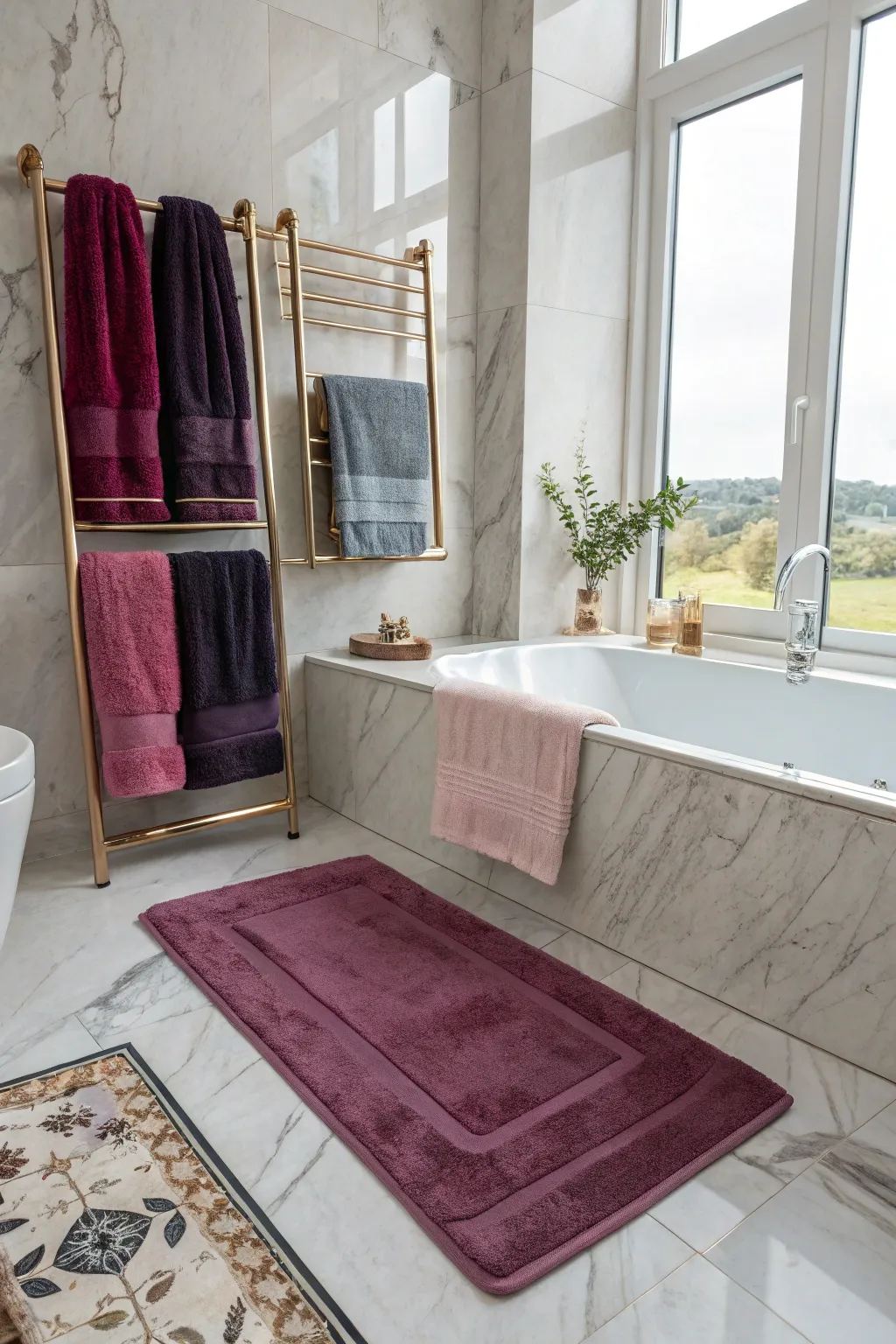 Luxurious fabric details elevating comfort in the bathroom.
