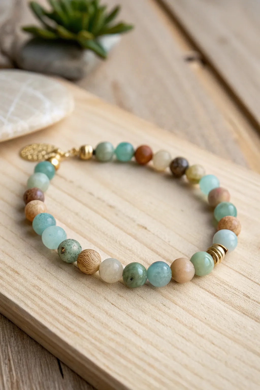 Embrace eco-chic style with this stunning recycled glass bead bracelet, where sustainability meets elegance.