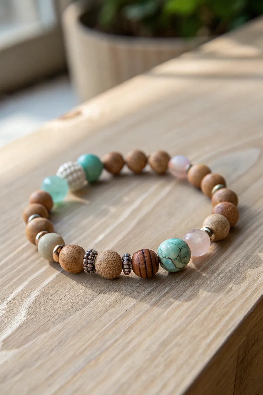 Embrace your boho spirit with this eclectic bead bracelet, a perfect blend of artistry and natural beauty.
