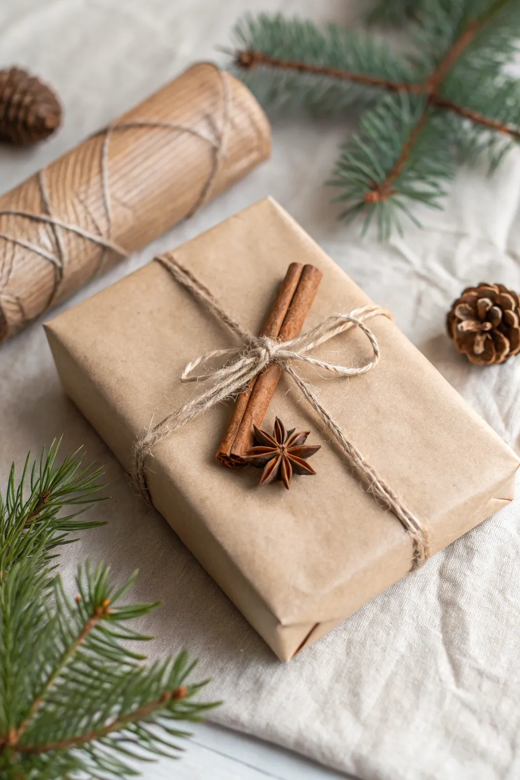 Simplicity meets elegance with natural twine and cinnamon sticks for a festive touch.