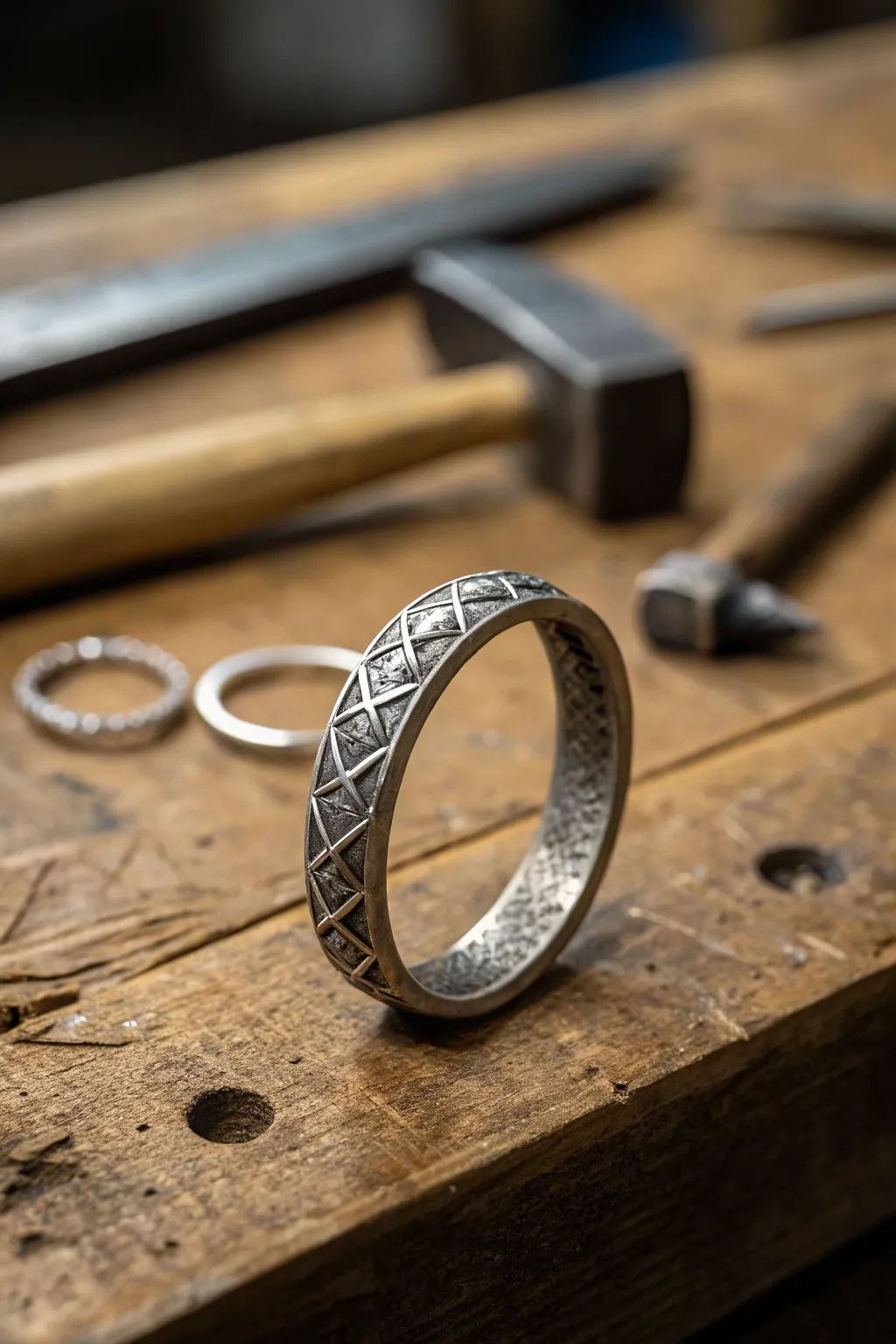 Craft your own story with this uniquely textured blacksmith ring.