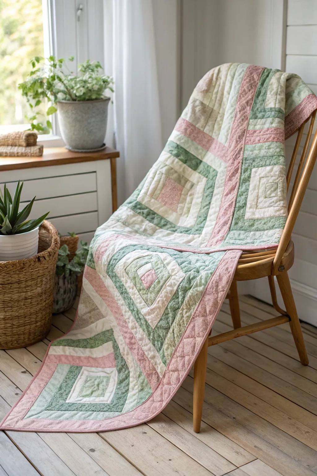 Get lost in the enchanting maze of this artisanal quilt, where simplicity meets mesmerizing design.
