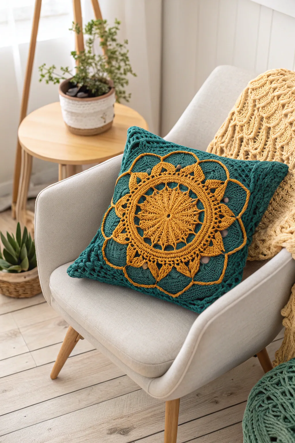 Add a touch of handmade elegance to your space with a stunning crochet pillow.