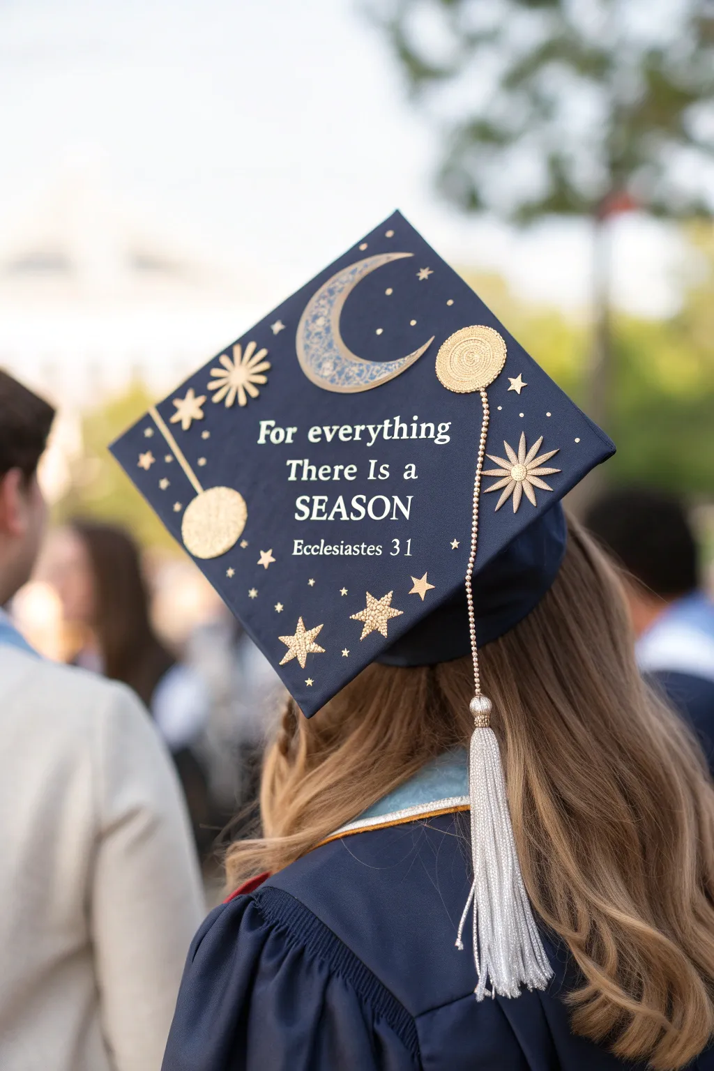 Celebrate life's beautiful cycles with a graduation cap that's out of this world. 🌙✨ #GraduationStyle #ScandiBoho