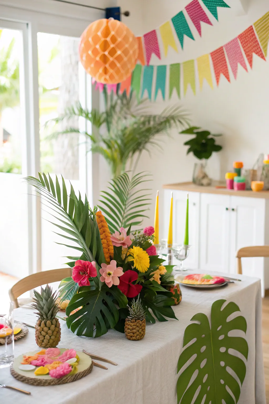 Tropical paradise vibes for a refreshing birthday setup.