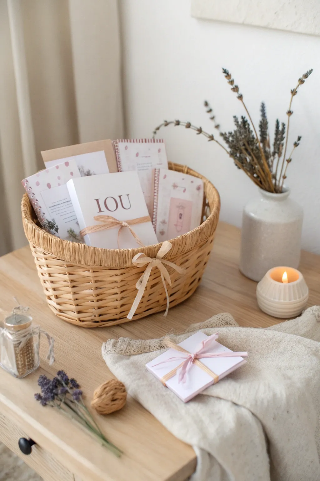 Thoughtful gestures in a basket: Personalized IOUs for chores to show you care.
