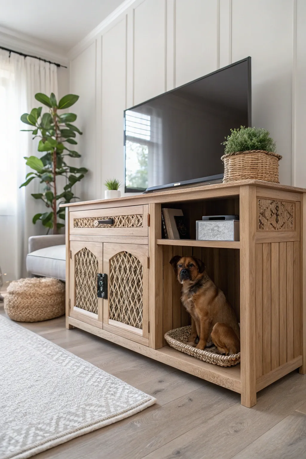 Cozy Companionship: A minimalist haven for your furry friend.