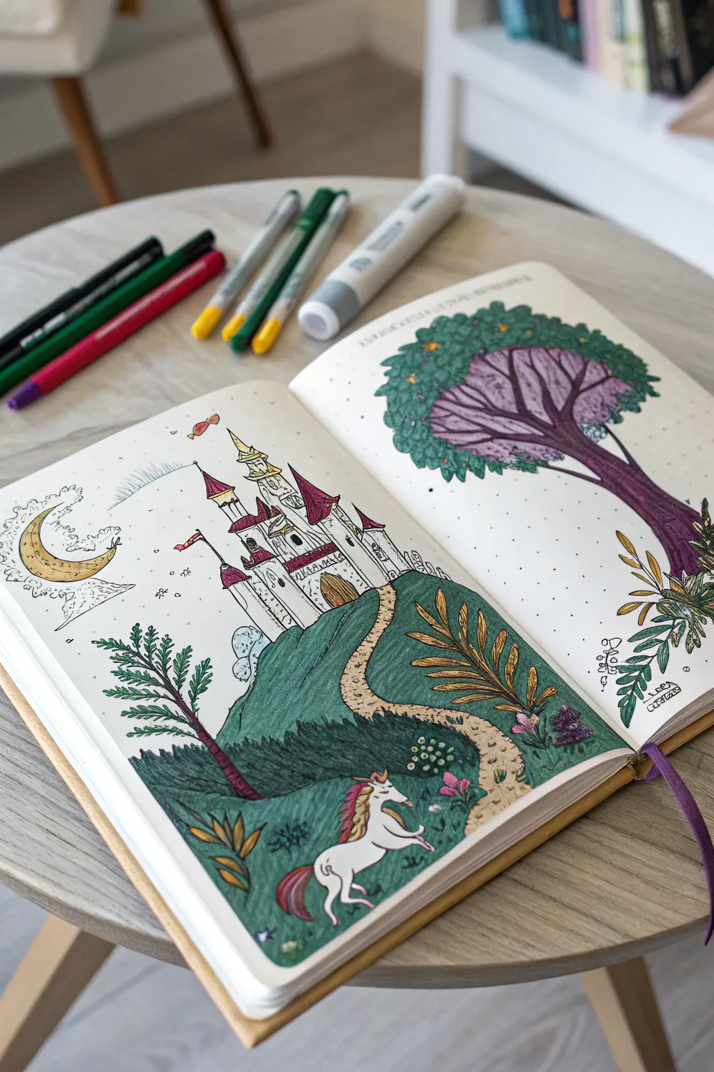 Escape into your imagination with this enchanting bullet journal landscape. 🌿 Unlock your creativity and let your pages tell a story of fantasy and wonder. #BulletJournalInspiration #FantasyArt
