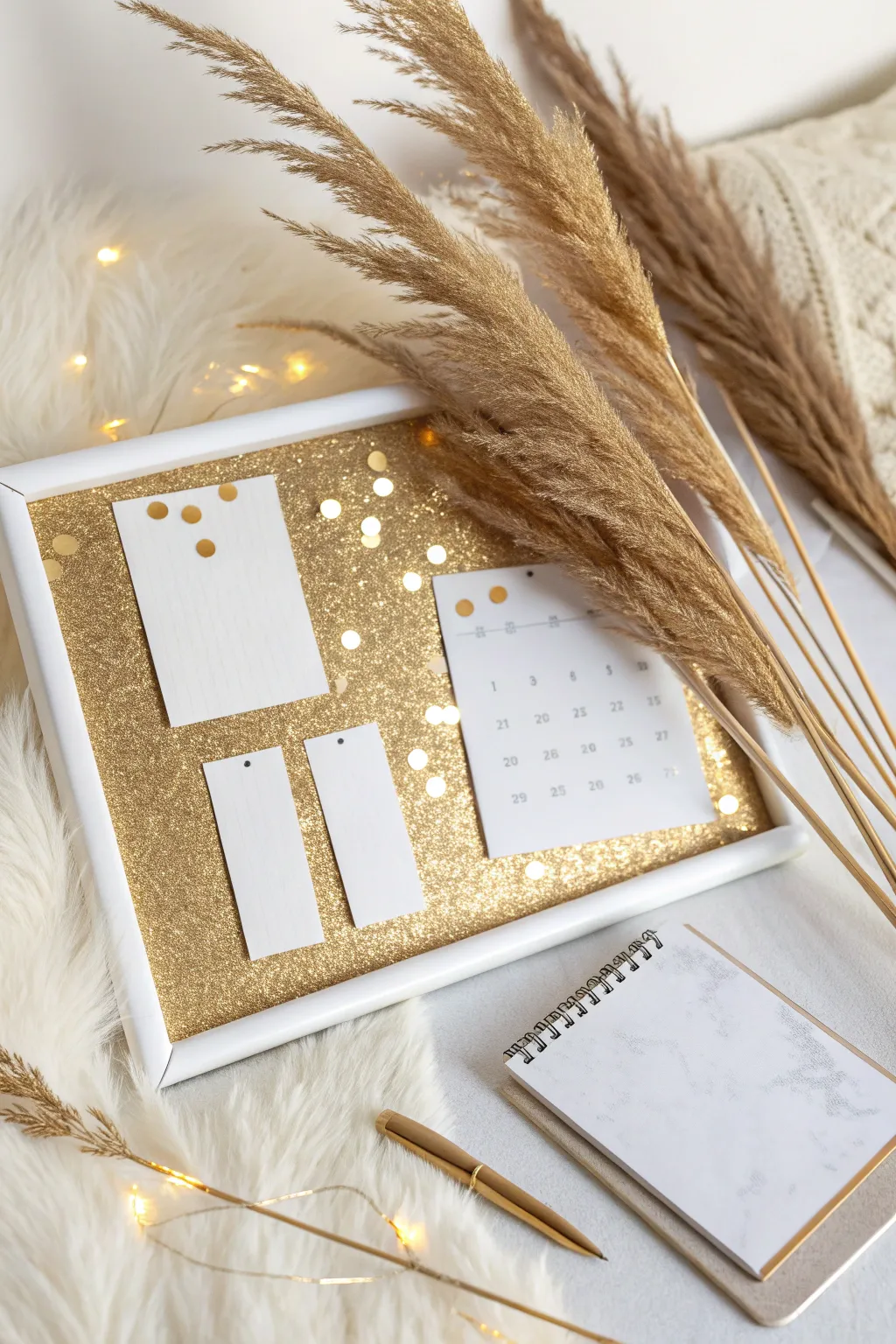 Elevate your space with glamorous gold accents for a chic bulletin board makeover. ✨ #MinimalistGlam #ScandiBoho