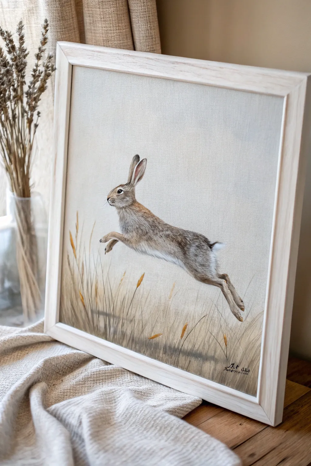 Capture the grace of bunnies in motion with minimalist artistry.