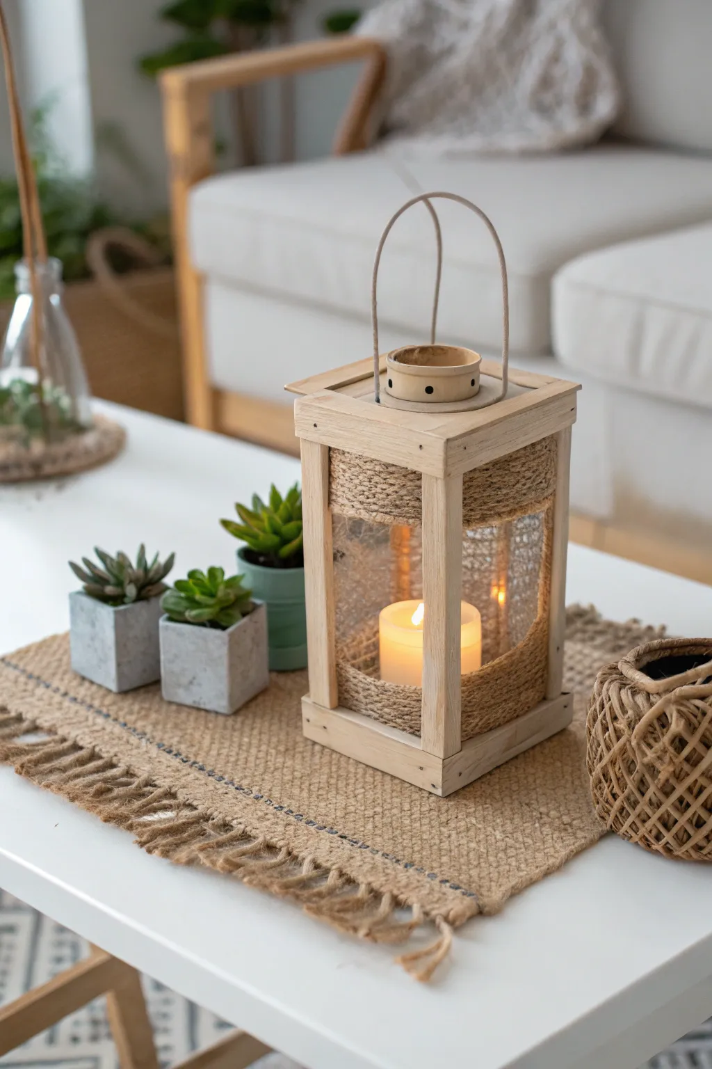 Illuminate your space with the natural charm of burlap lanterns.