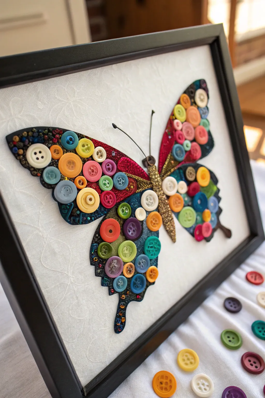 Transform your leftover buttons into a stunning butterfly masterpiece, blending minimalist elegance with a boho twist.