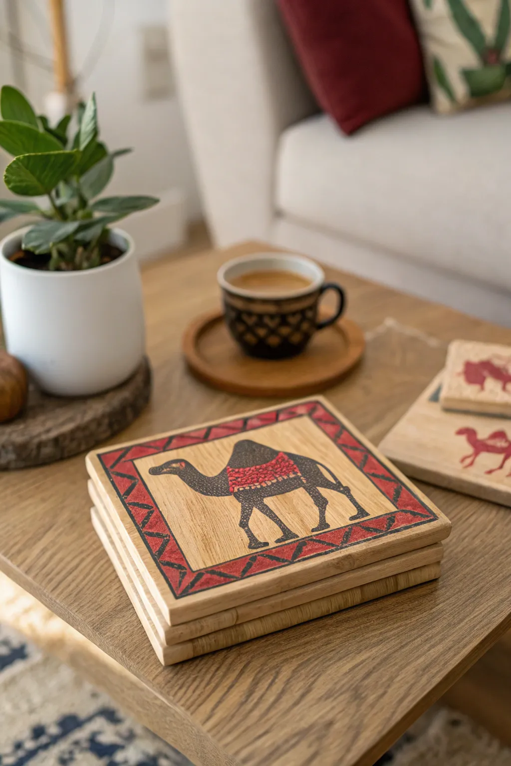 Add a whimsical touch to your table with these handcrafted camel coasters – a perfect blend of Scandinavian minimalism and Boho charm.