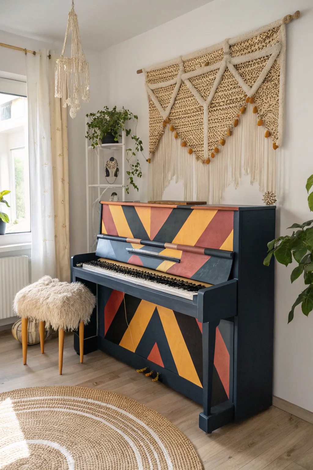 Transform your space with a bold, geometric masterpiece that sings with color and style.