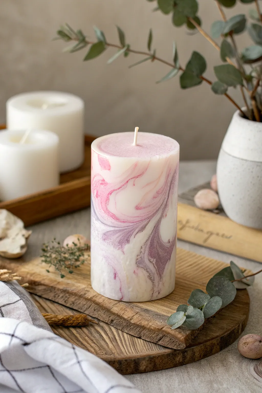 Elevate your space with the artistry of marbled wax—where elegance meets simplicity.