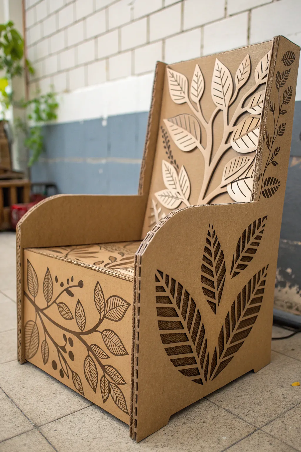 Bring the outdoors in with this nature-inspired cardboard chair, where craftsmanship meets creativity.