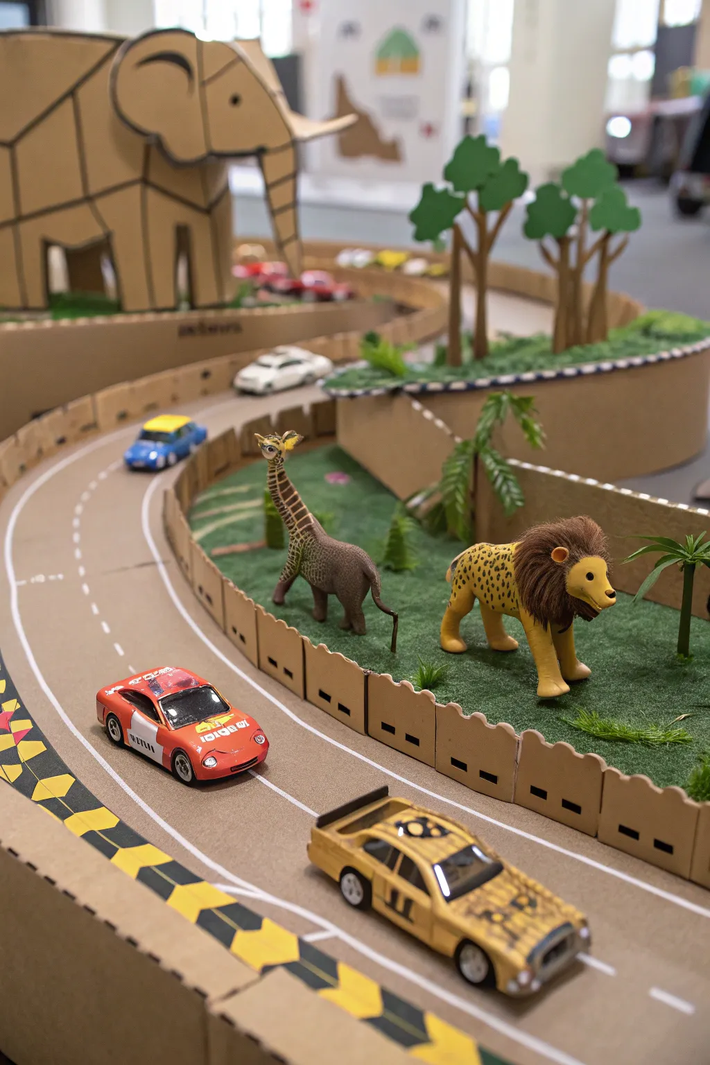 Unleash the wild with a handcrafted cardboard race track that brings the animal kingdom to life!