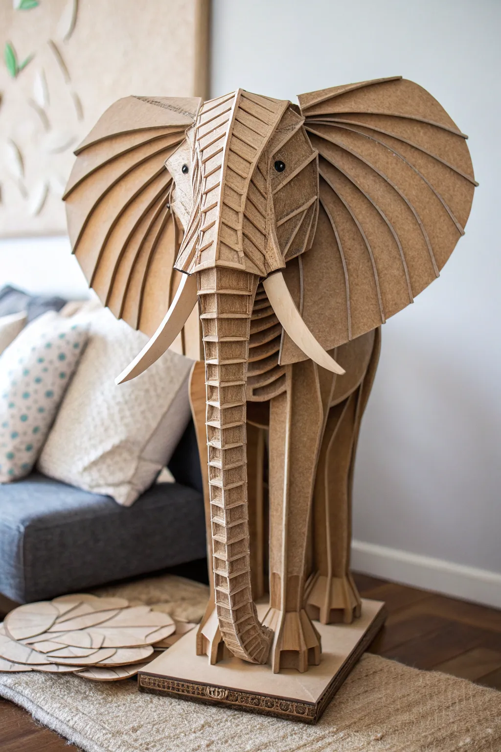 Celebrate the beauty of wildlife with a stunning cardboard elephant sculpture—where simplicity meets artistry.