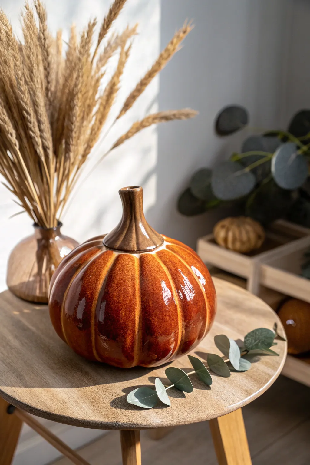 Capture the essence of fall with this handcrafted pumpkin vessel, a perfect blend of simplicity and natural beauty.