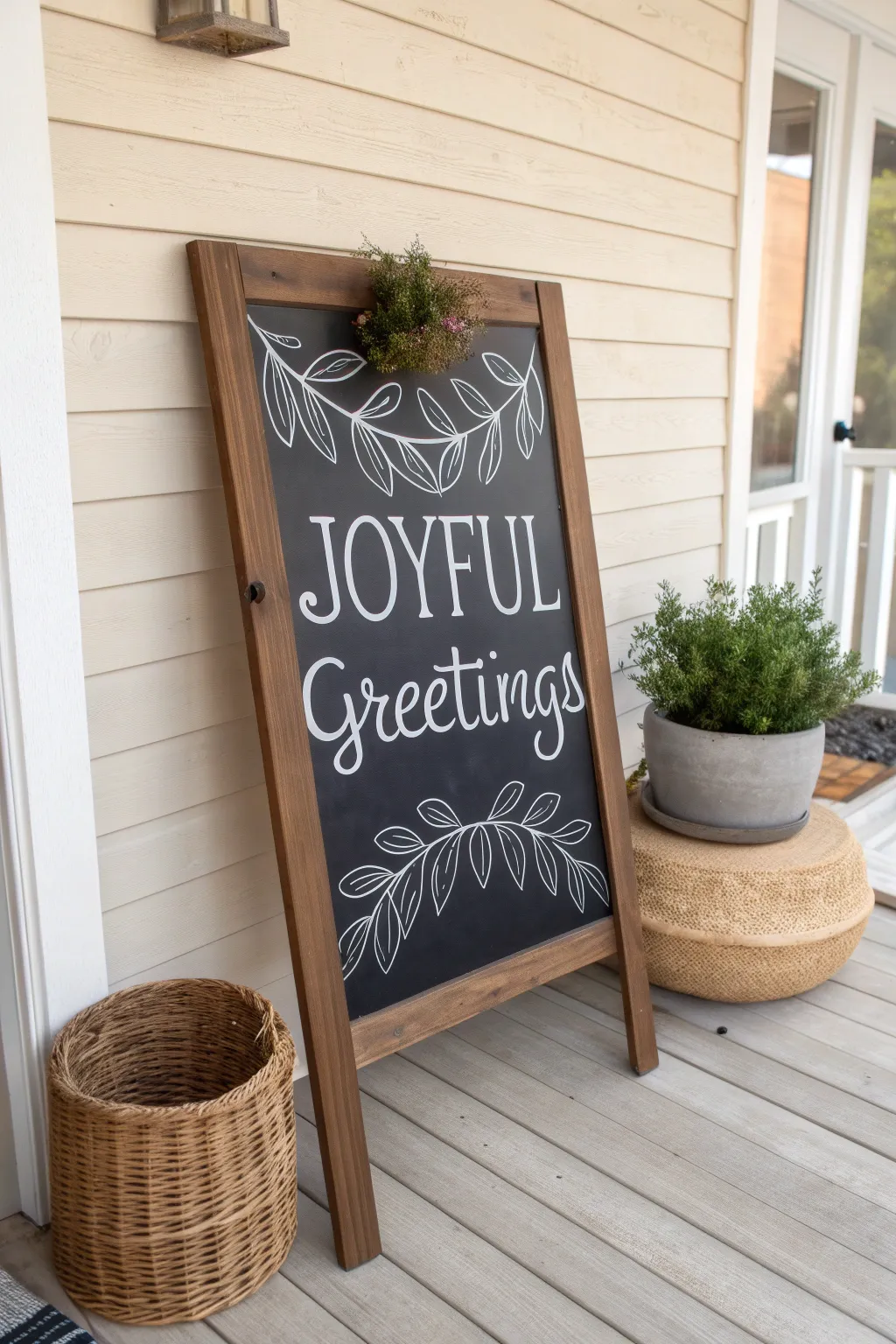 Welcome your guests with a touch of seasonal charm and minimalist elegance. #PorchDecor #ChalkboardArt