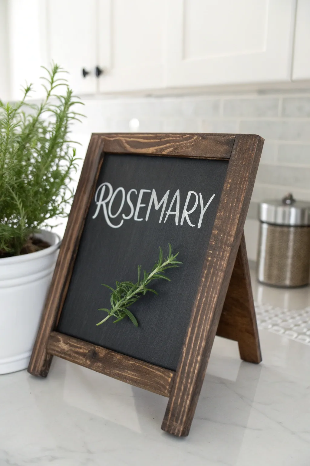 Elevate your kitchen décor with charming chalkboard herb labels for a touch of rustic elegance.