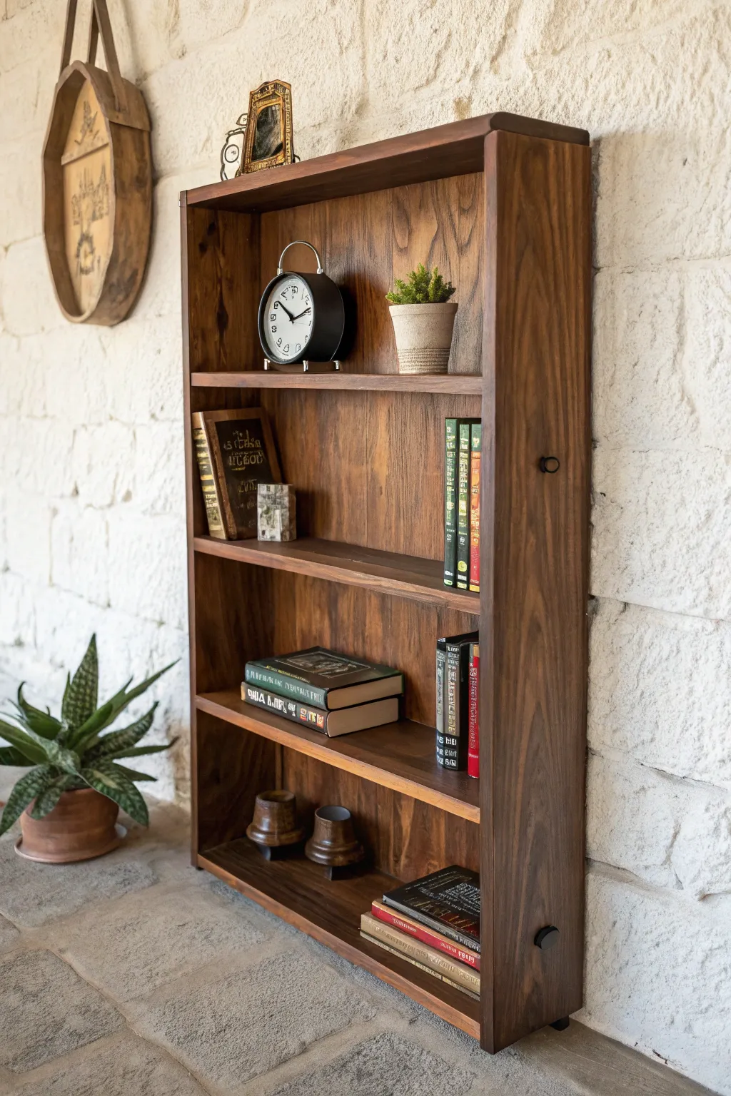 Transform your space with a stylish, wall-mounted shoe rack repurposed as a unique bookshelf.
