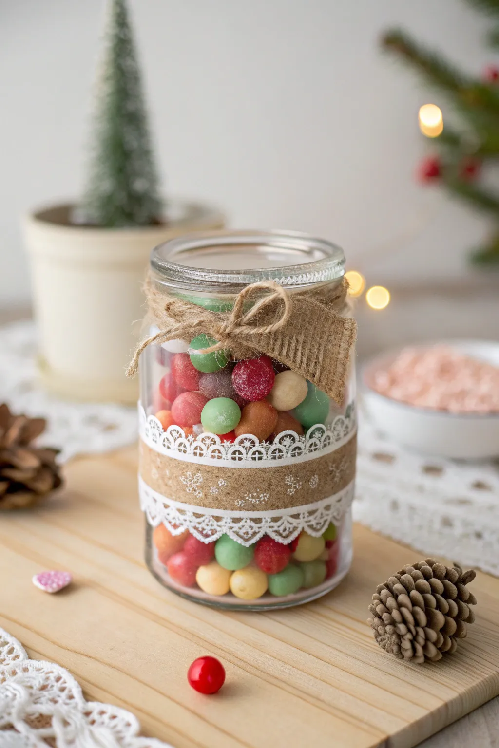 Capture the nostalgia of Christmas past with a vintage candy jar, perfect for adding charm to your holiday decor.