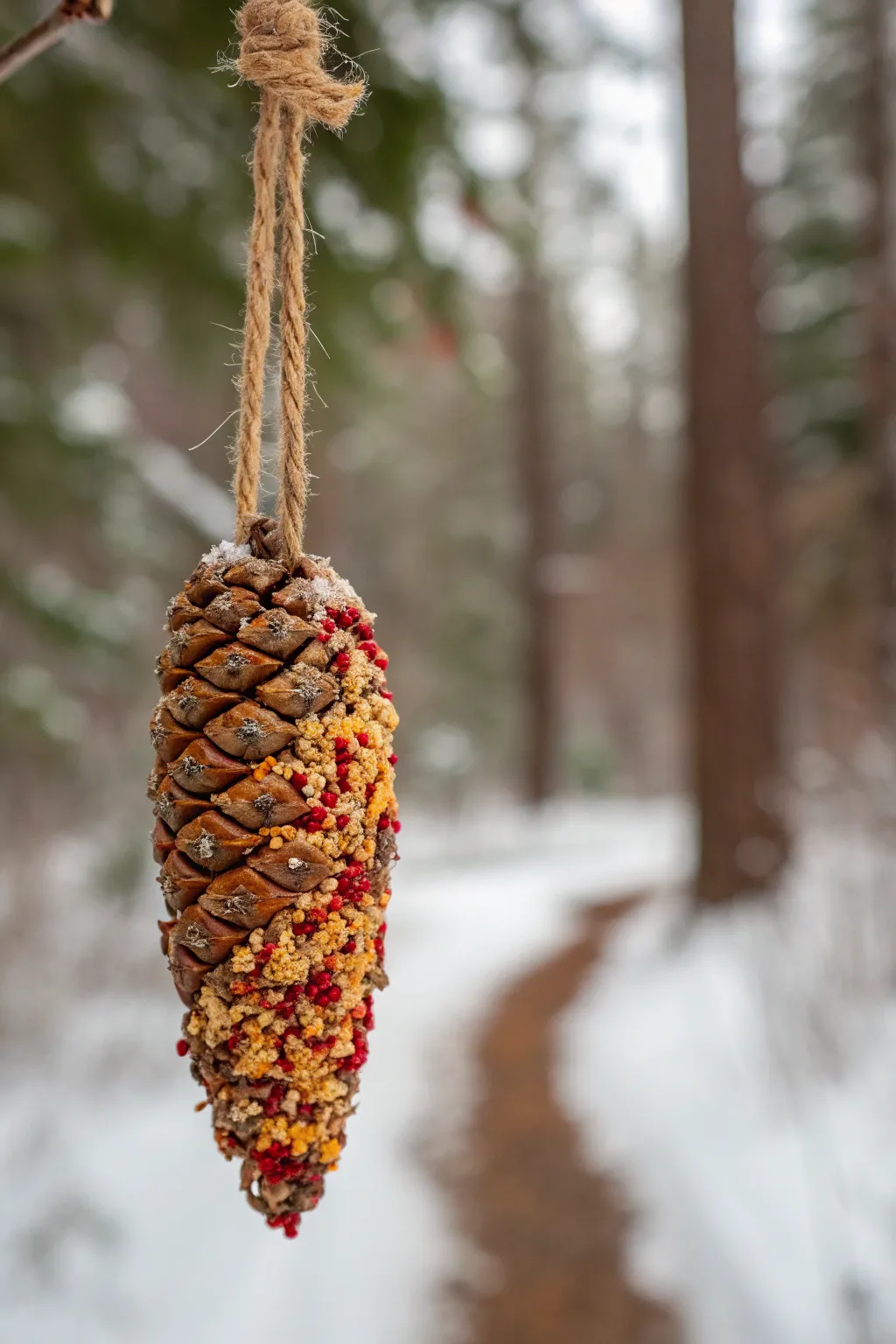 Invite nature's visitors with a charming pinecone bird feeder, crafted with love and simplicity.