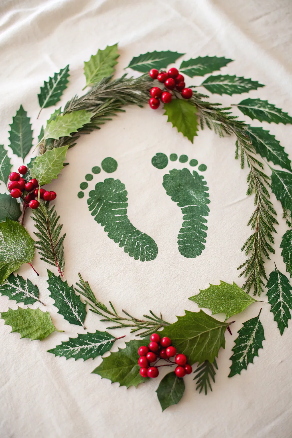 Capture the essence of the holidays with this unique footprint wreath, where creativity meets festive elegance.