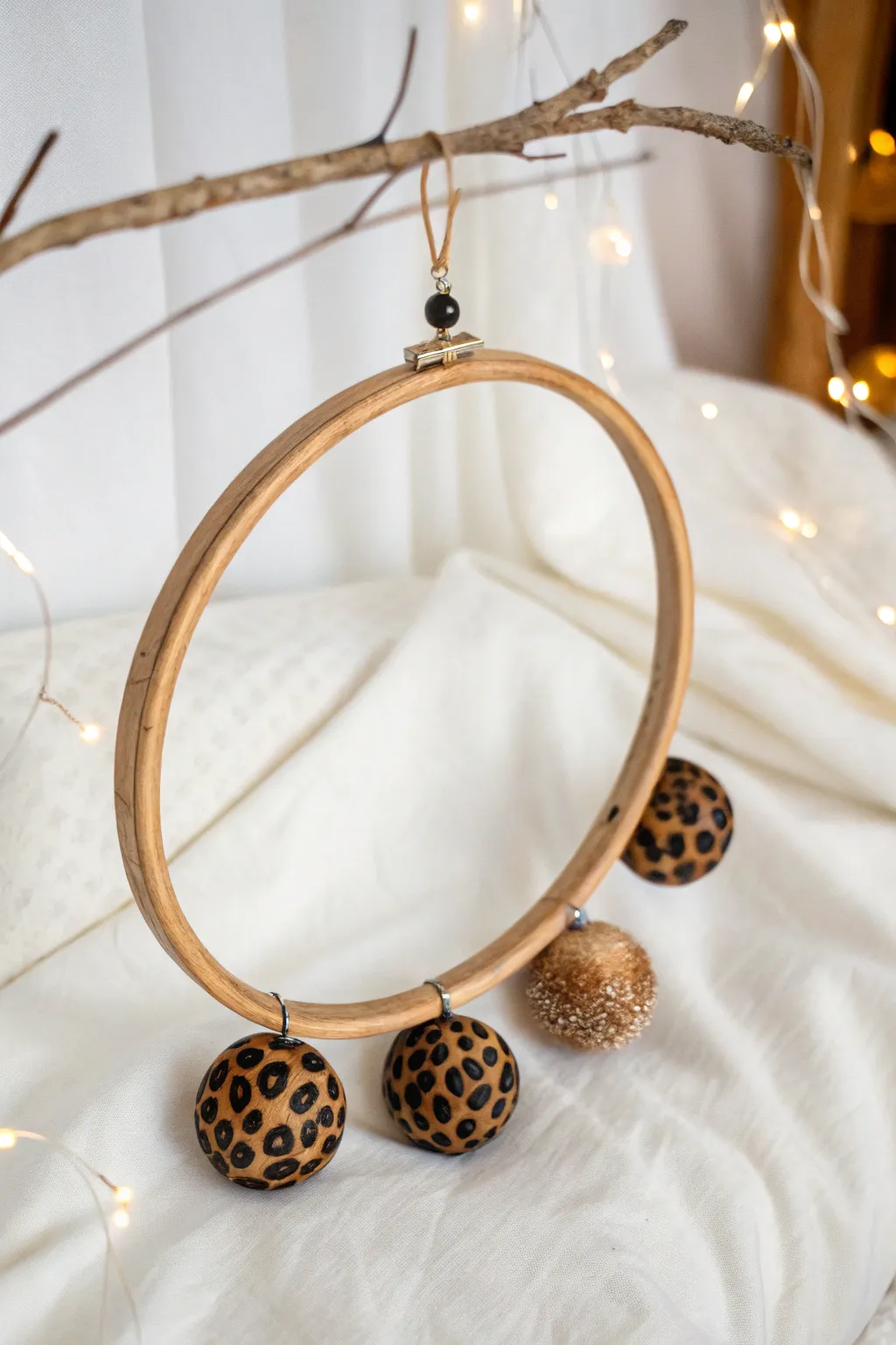 Elevate your holiday decor with a chic twist: Leopard print baubles add unexpected flair to the classic hula hoop.