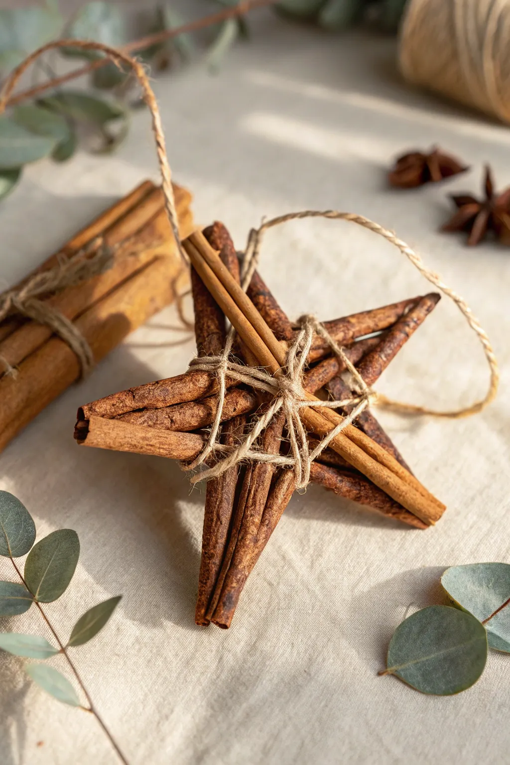 Embrace the cozy scent of the holidays with this charming DIY cinnamon stick star ornament.