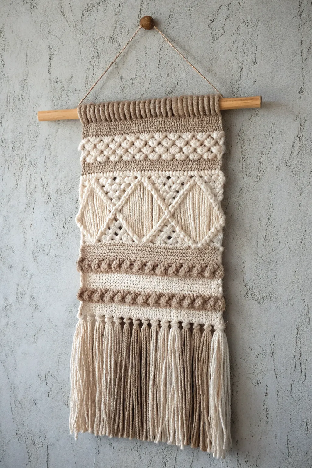 Bring warmth and texture to your space with a chic chunky knit wall hanging. Perfect for showcasing your craftsmanship!