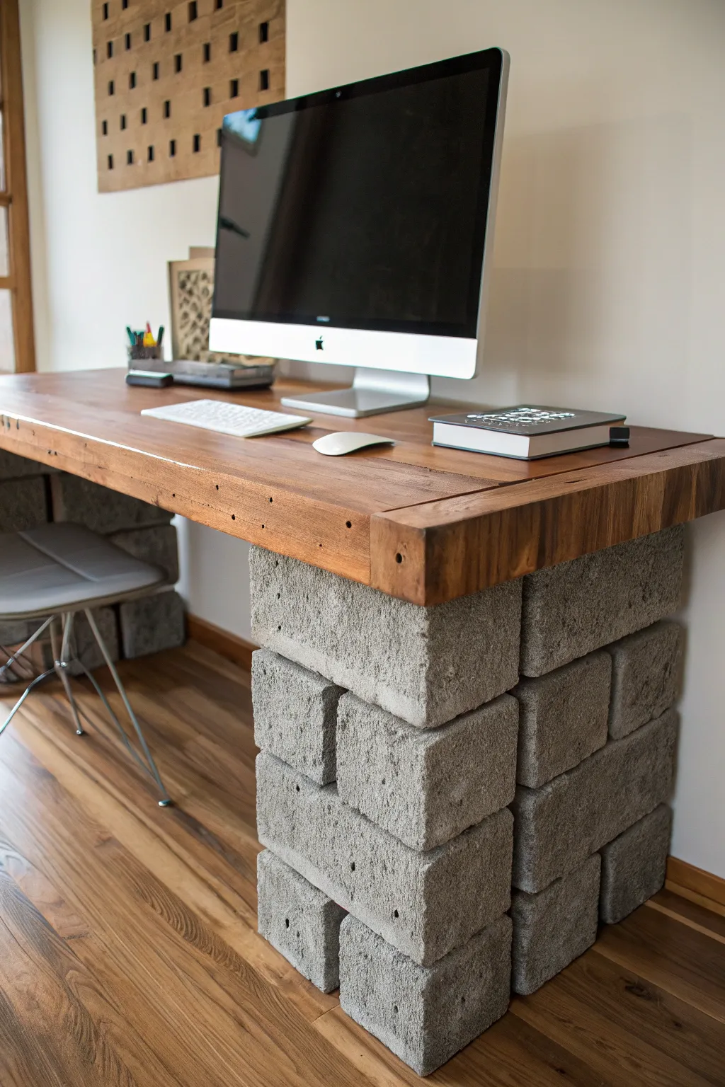 Elevate your workspace with a cinder block desk that merges style and functionality.
