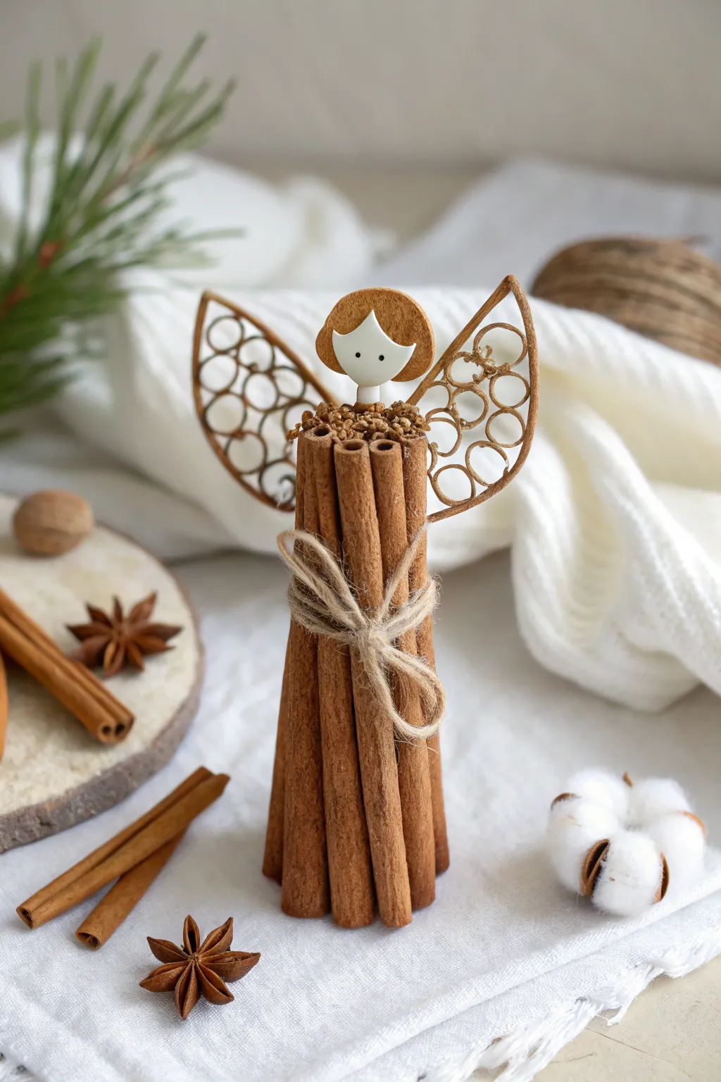 Embrace the holiday spirit with this charming cinnamon stick angel, blending minimalist elegance with a touch of Boho charm.