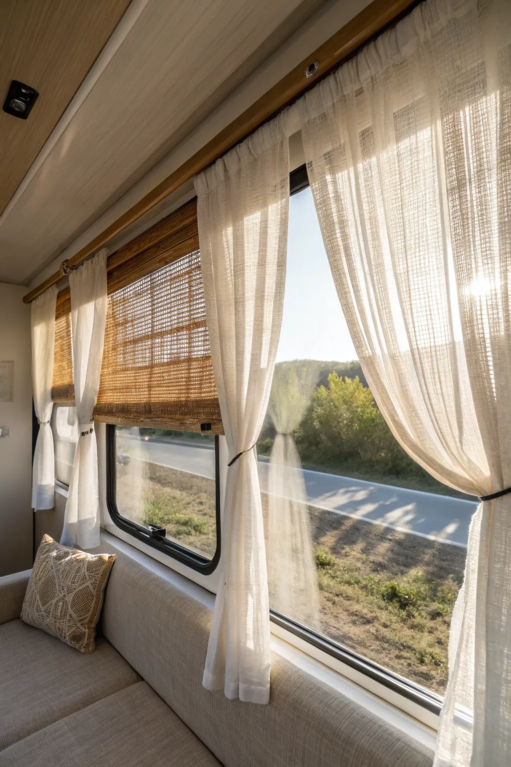 Transform your RV with elegant window treatments for a touch of style and sophistication.