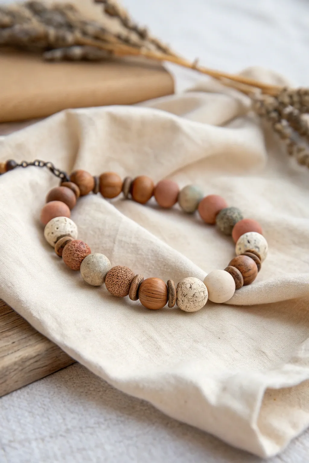 Embrace bohemian bliss with a clay bead bracelet that blends natural beauty and simplicity.