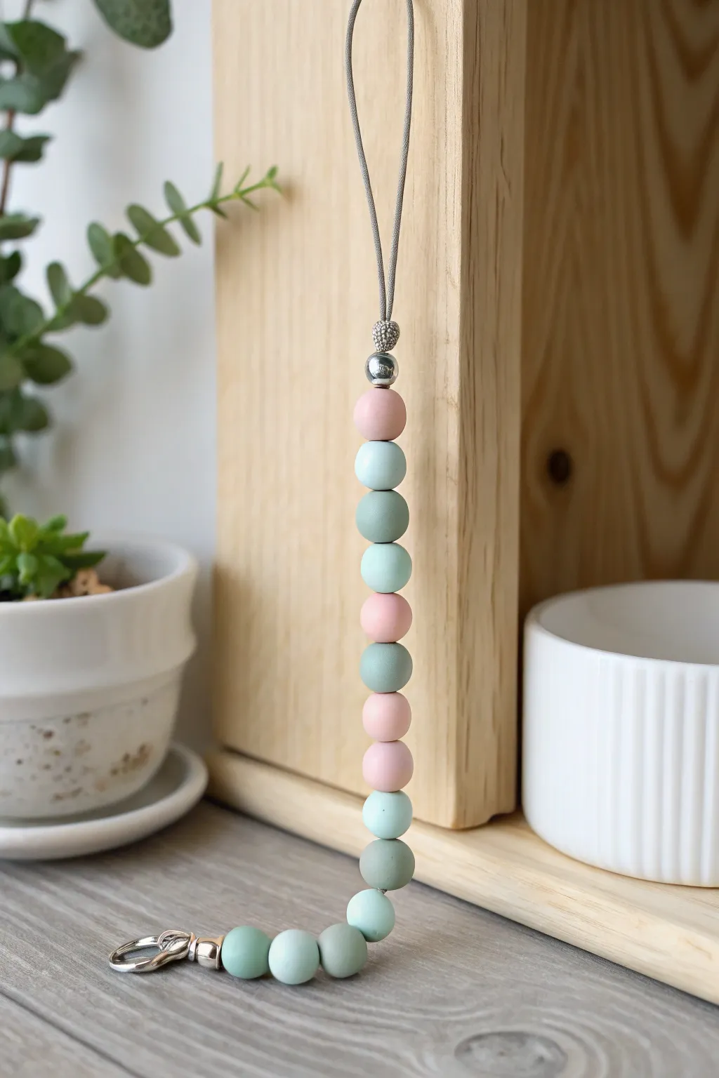 Find your moment of zen with this minimalist clay bead phone charm.