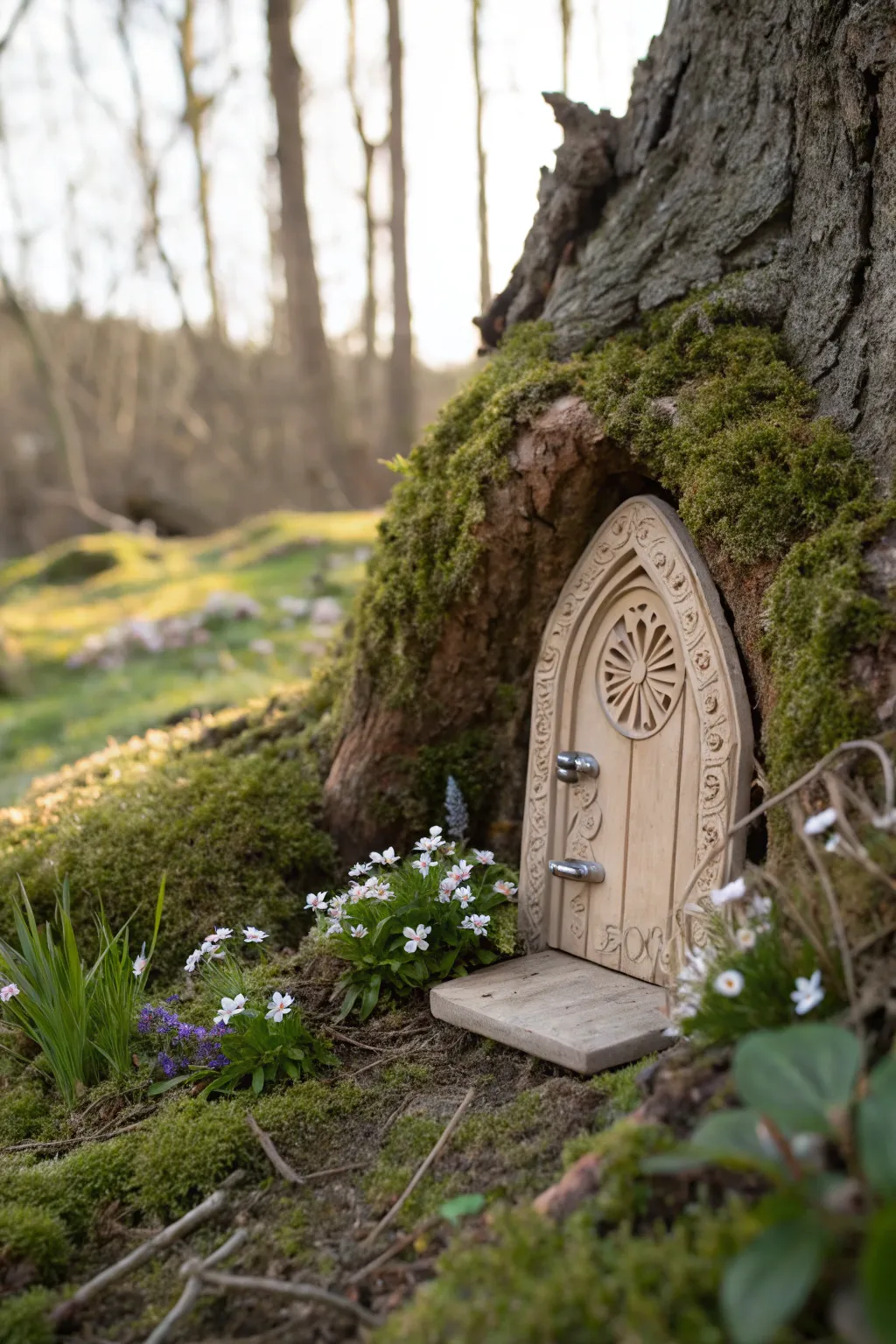 Unveil the magic of the garden with a hidden clay fairy door, inviting imagination and wonder.