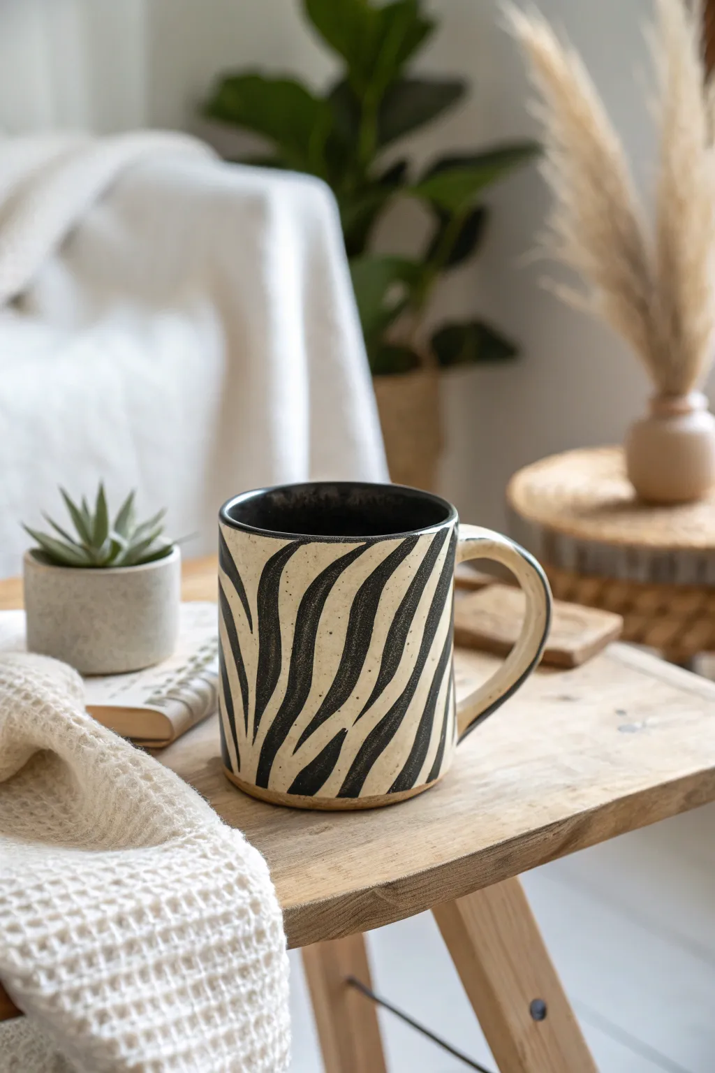 Sip in Style: Bold Zebra Stripes Meet Minimalist Elegance in This Stunning Clay Mug Design.