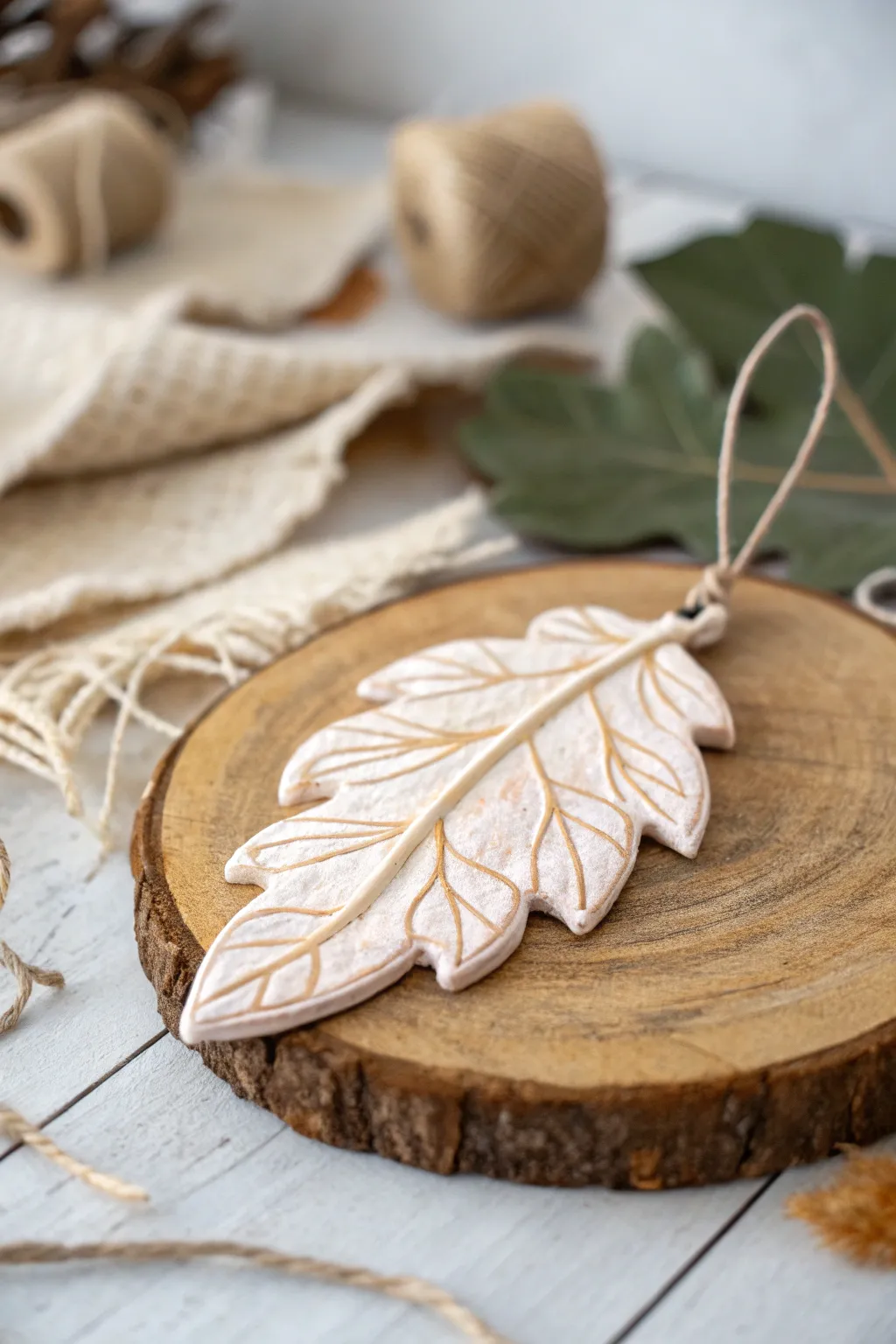 Embrace cottage charm with this beautifully crafted clay leaf ornament, perfect for adding a touch of warmth to any space.