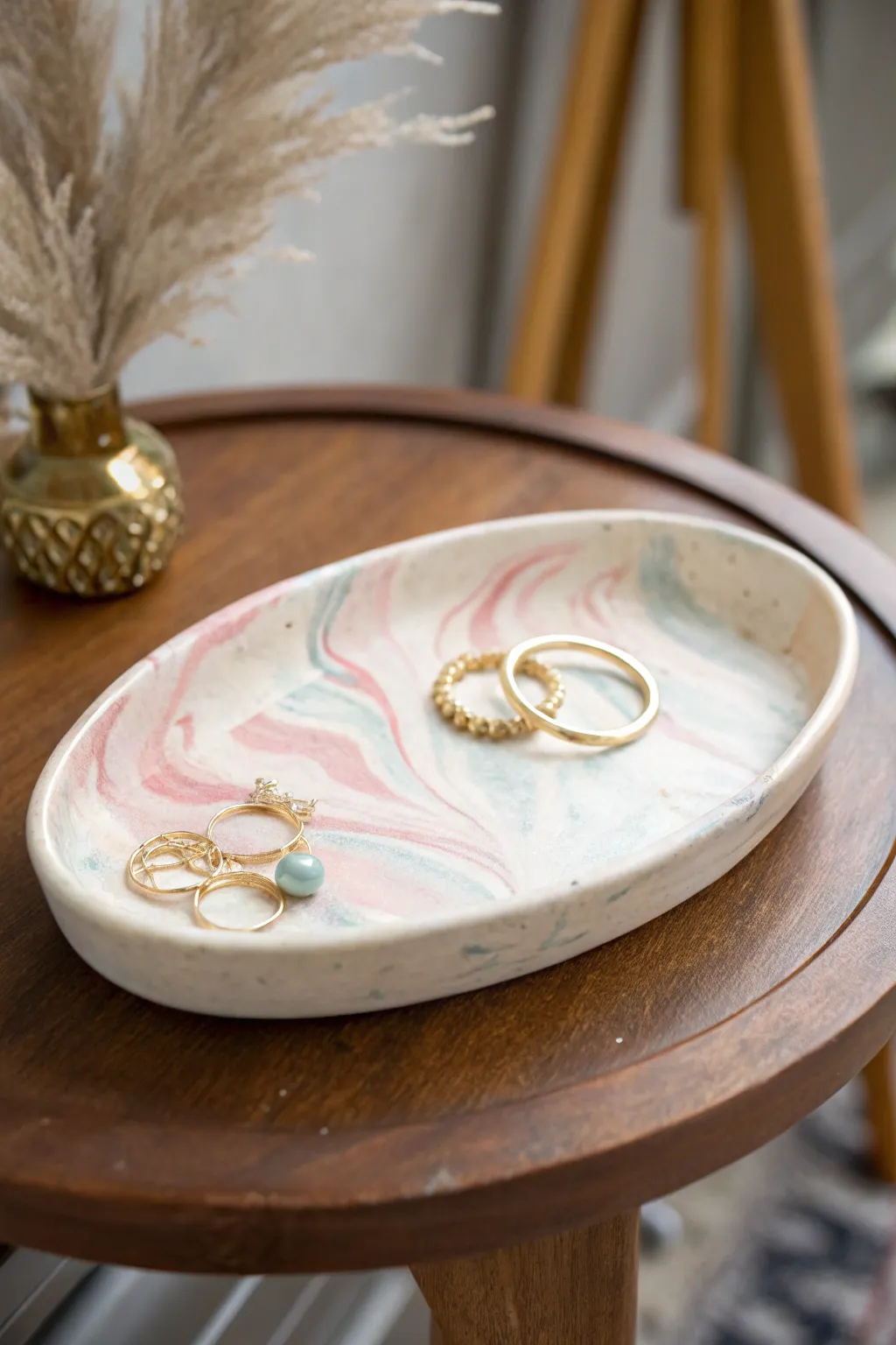 Elevate your space with a minimalist marbled clay tray – the perfect blend of function and style.