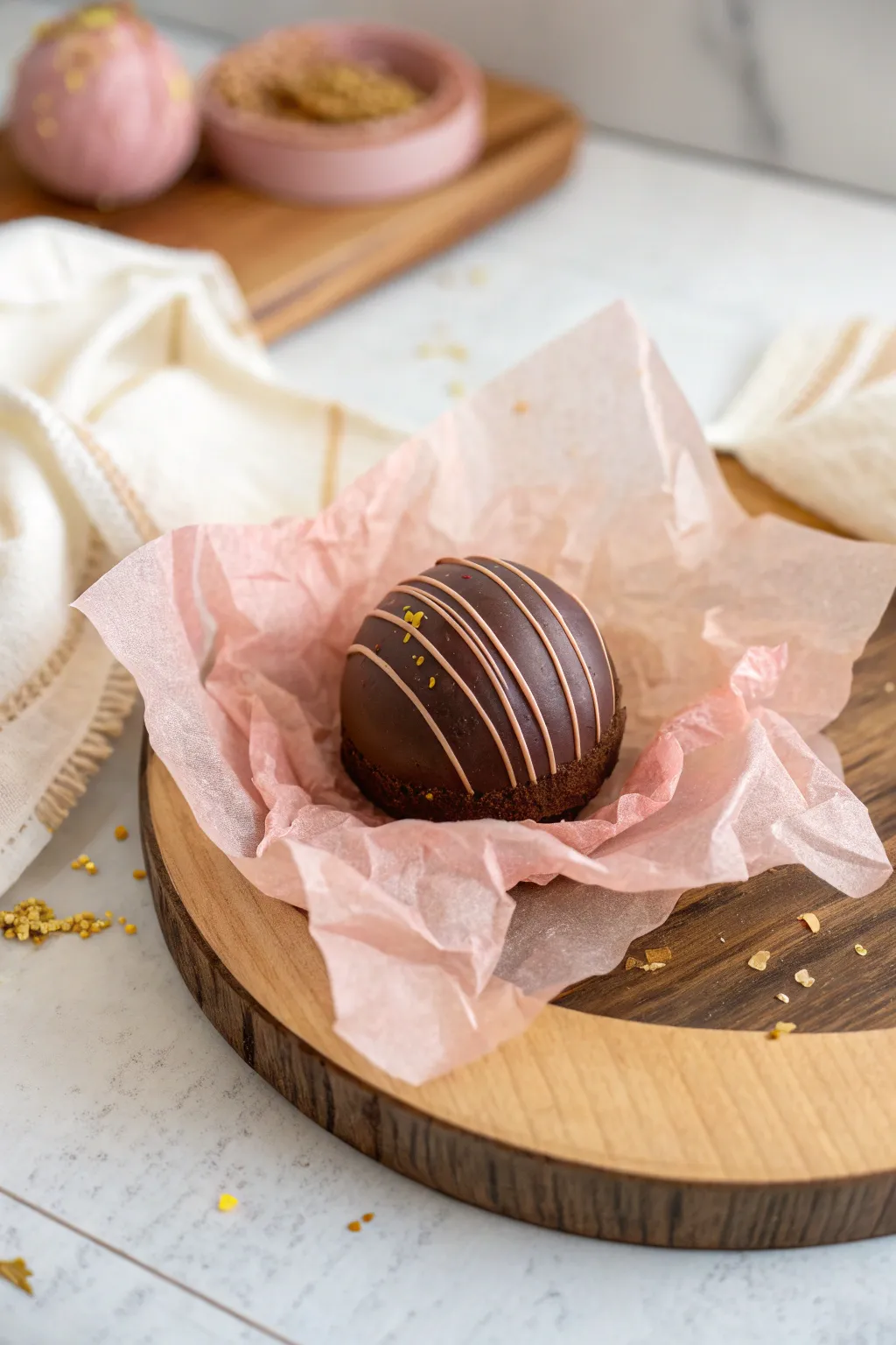 Unwrap the magic: A cocoa bomb experience wrapped in elegance and anticipation.