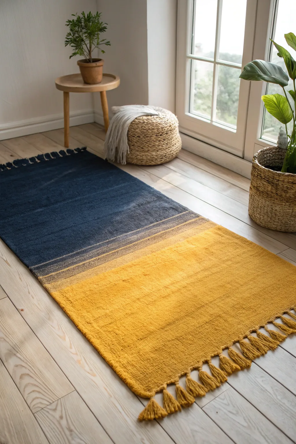Step into a spectrum of elegance with this stunning gradient rug design, where simplicity meets vibrant artistry.