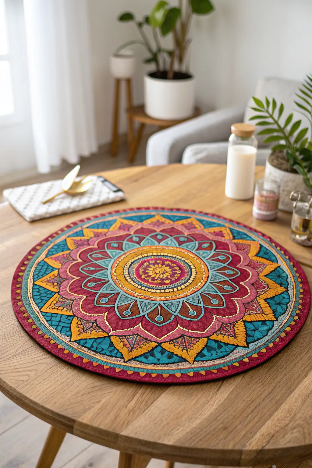 Unwind with a vibrant mandala masterpiece that blends Scandinavian minimalism with Boho charm.
