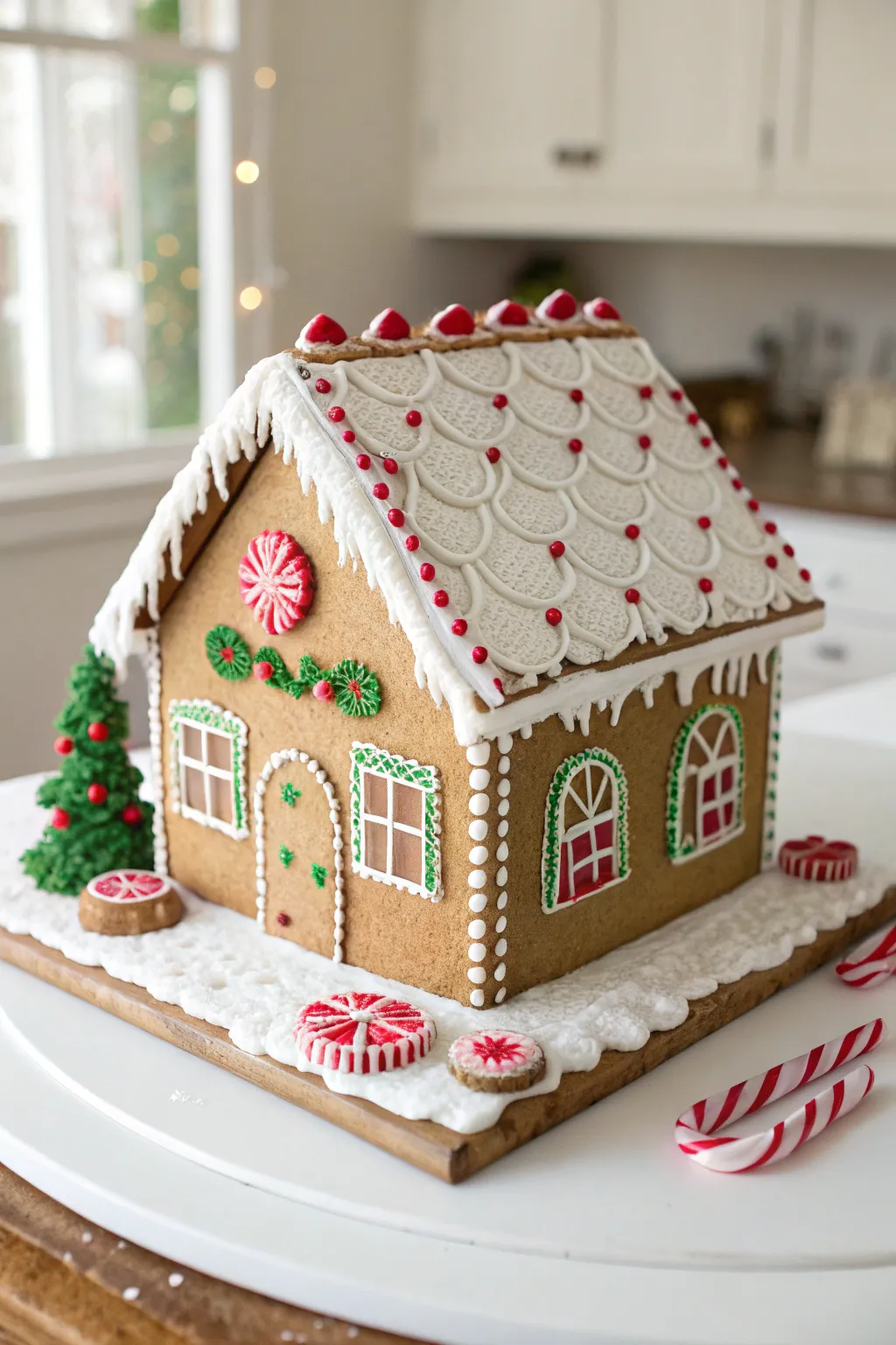 Add a touch of festive magic with this charming faux gingerbread house—crafted from cardboard and painted to perfection.