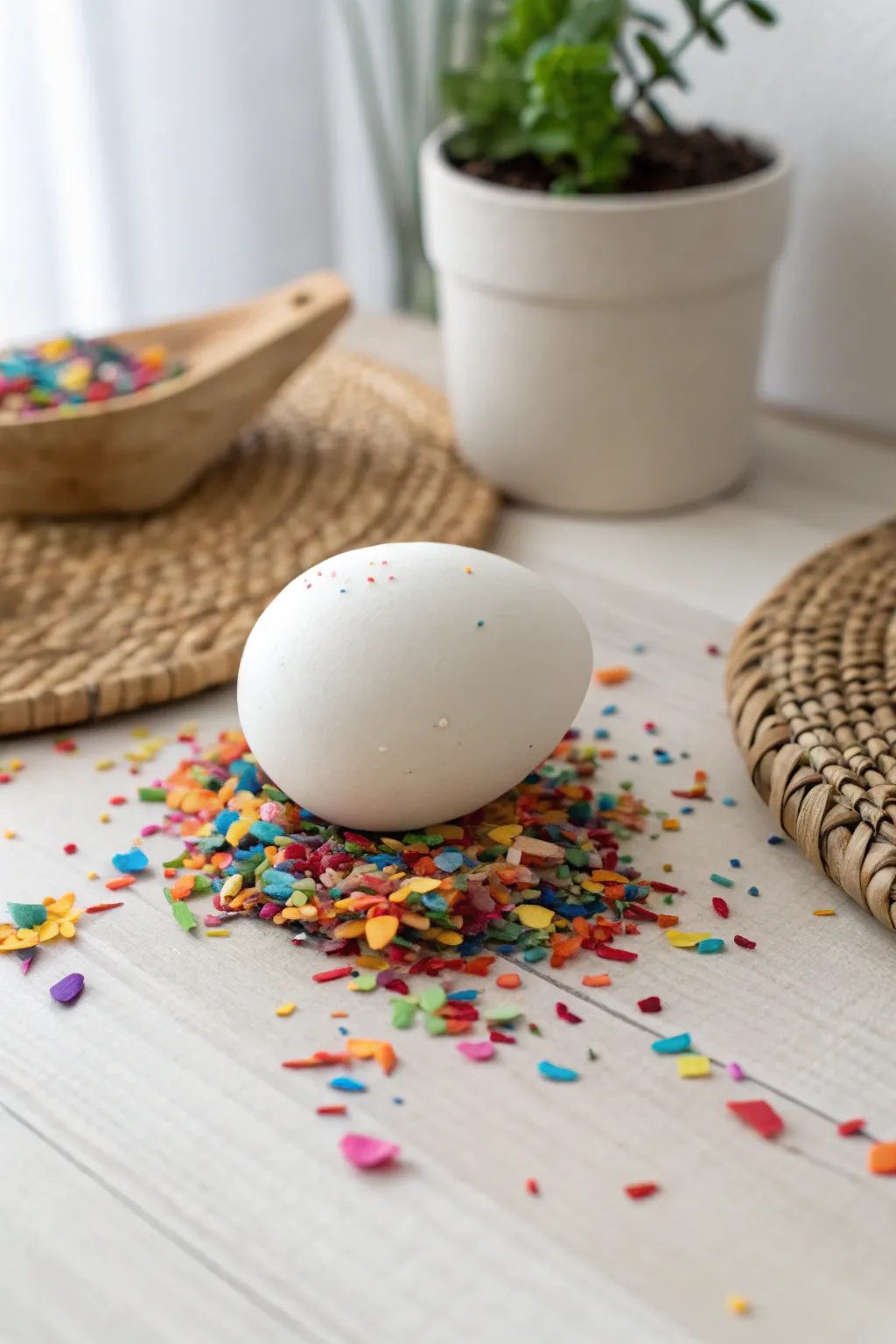 Transform your Easter eggs into fun confetti collages for a playful and festive touch!