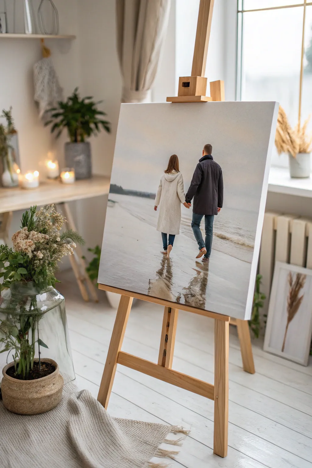 Discover the art of symmetry and romance with this minimalist couple's canvas painting.