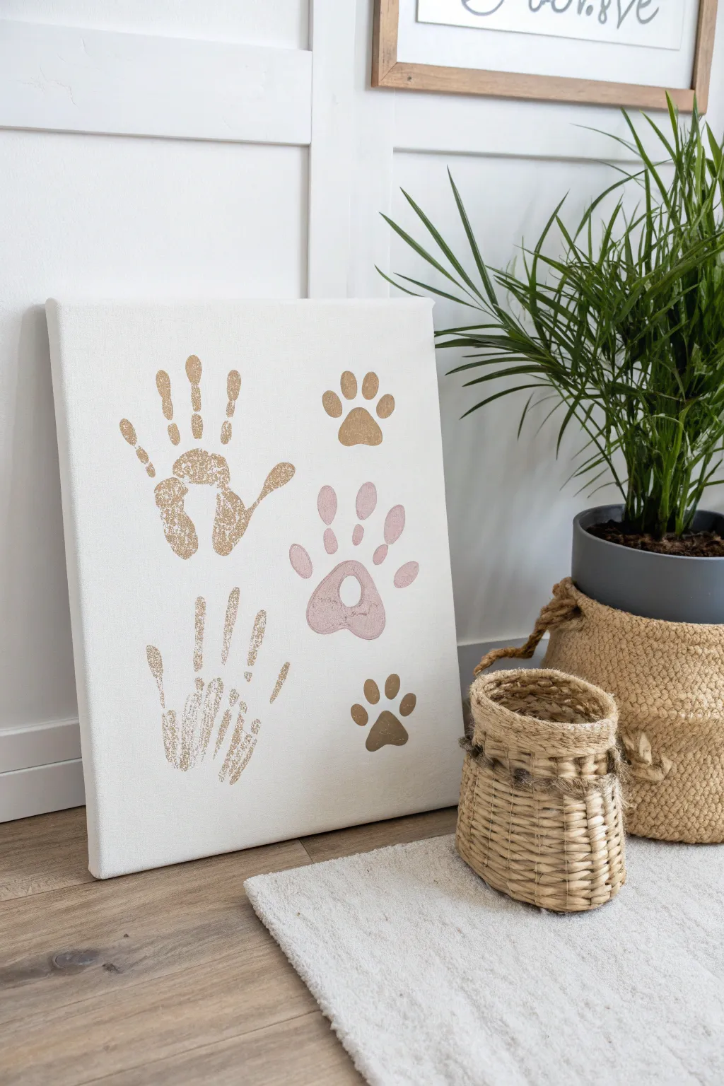 Create lasting memories with a touch of paws and hands – a family masterpiece on canvas.